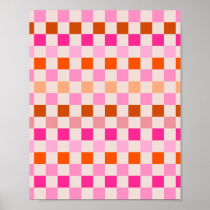 Check Pink And Orange Checkerboard Poster