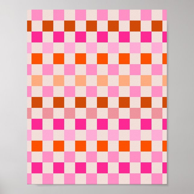 Check Pink And Orange Checkerboard Poster (Front)