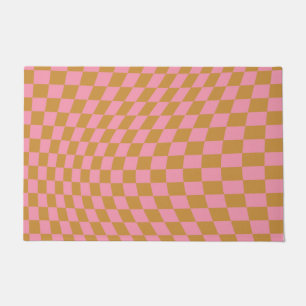 Check Pink Mustard Checkered Pattern Checkerboard Doormat