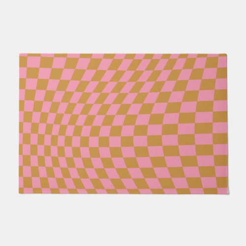 Check Pink Mustard Checkered Pattern Checkerboard Doormat