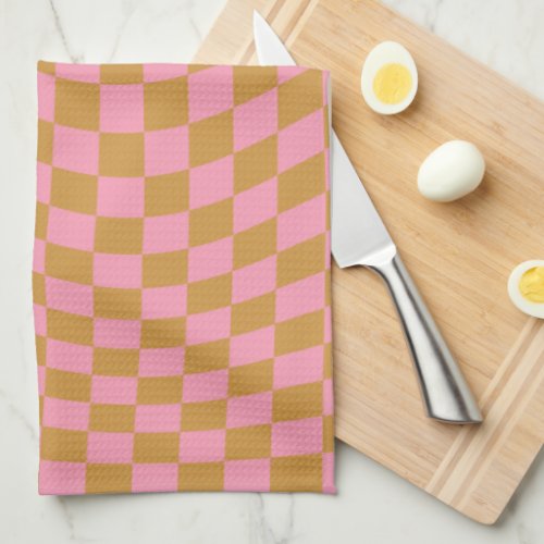 Check Pink Mustard Checkered Pattern Checkerboard Kitchen Towel