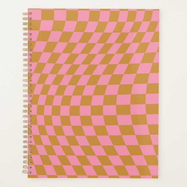 Check Pink Mustard Checkered Pattern Checkerboard Planner (Front)