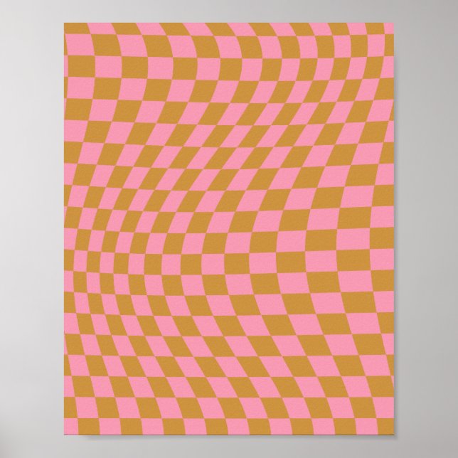 Check Pink Mustard Checkered Pattern Checkerboard Poster (Front)