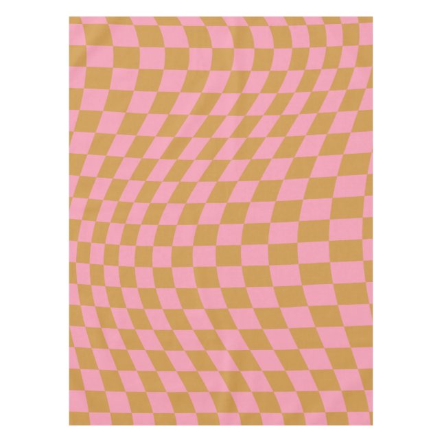 Check Pink Mustard Checkered Pattern Checkerboard Tablecloth (Front)
