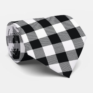 Check Plaid Black and White Neck Tie