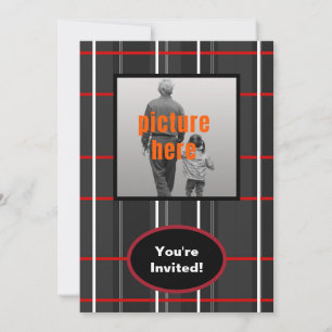 Check Plaid White Red Black Birthday Party Event Invitation