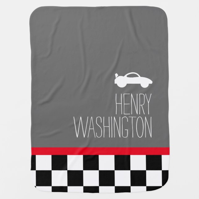 check red black grey boys name car baby blanket (Front)