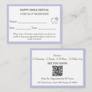 Check Reminder Dental Appointment Card