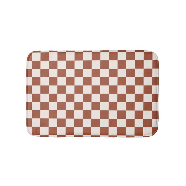 Check Rust Checkered Terracotta Checkerboard Bath Mat (Front)