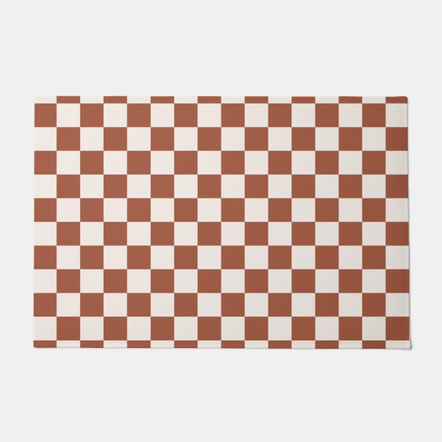 Check Rust Checkered Terracotta Checkerboard Doormat (Front)