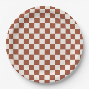 Check Rust Checkered Terracotta Checkerboard Paper Plates