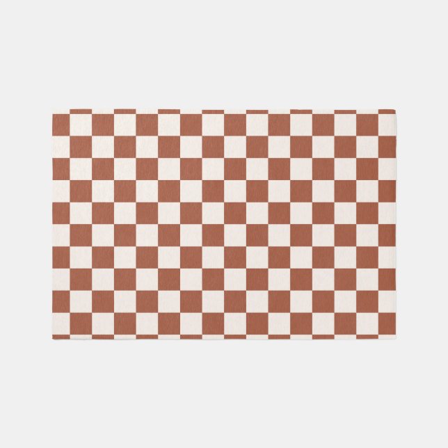 Check Rust Checkered Terracotta Checkerboard Rug (Front)