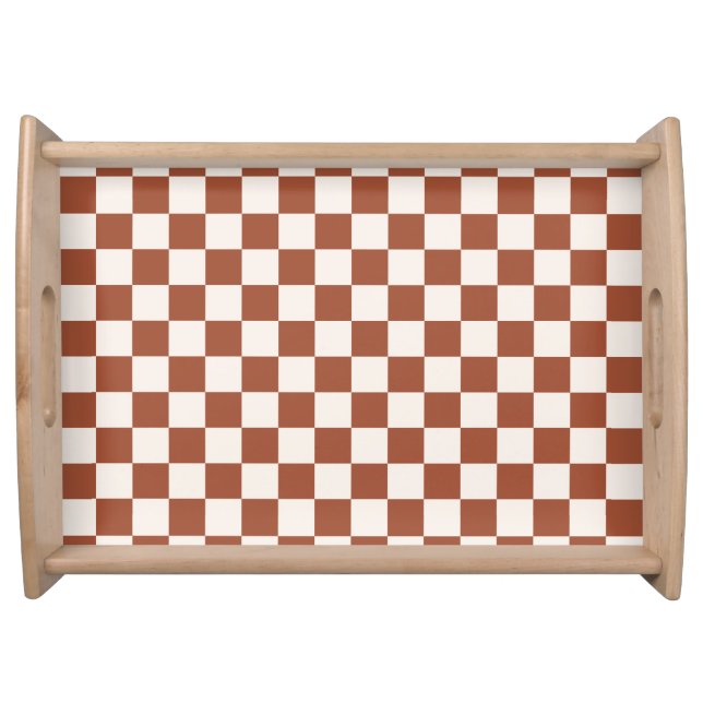 Check Rust Checkered Terracotta Checkerboard Serving Tray (Front)