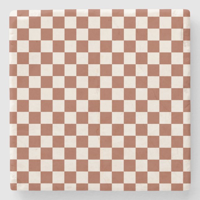 Check Rust Checkered Terracotta Checkerboard Stone Coaster (Front)