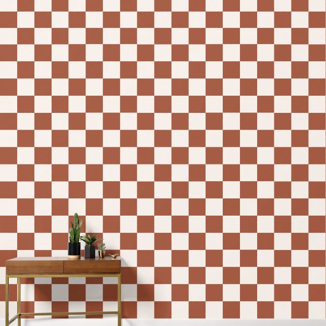 Check Rust Checkered Terracotta Checkerboard Wallpaper (Hallway)