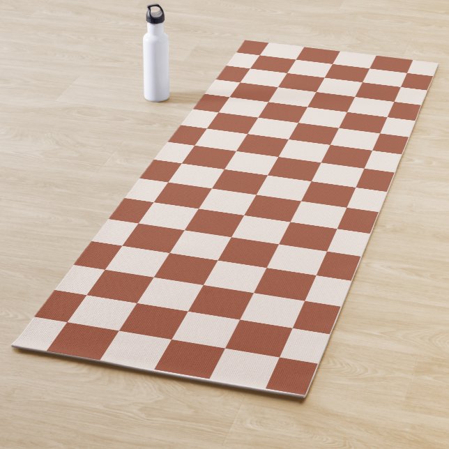 Check Rust Checkered Terracotta Checkerboard Yoga Mat (In Situ)