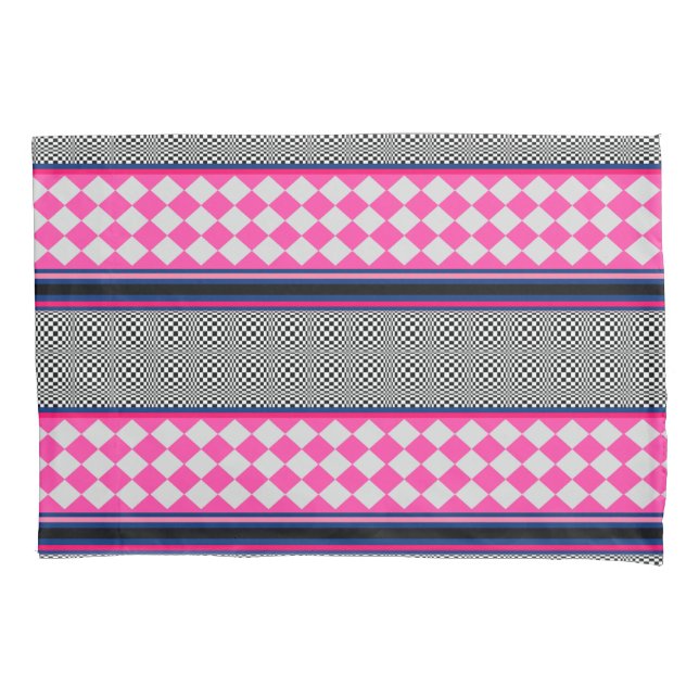 Check Stripes Harlequin Mixed Pattern Design Pillow Case (Front)
