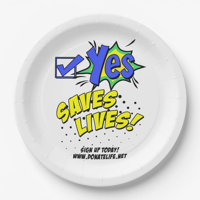 Check Yes to Save Lives, Donor Awareness Paper Plates (Front)
