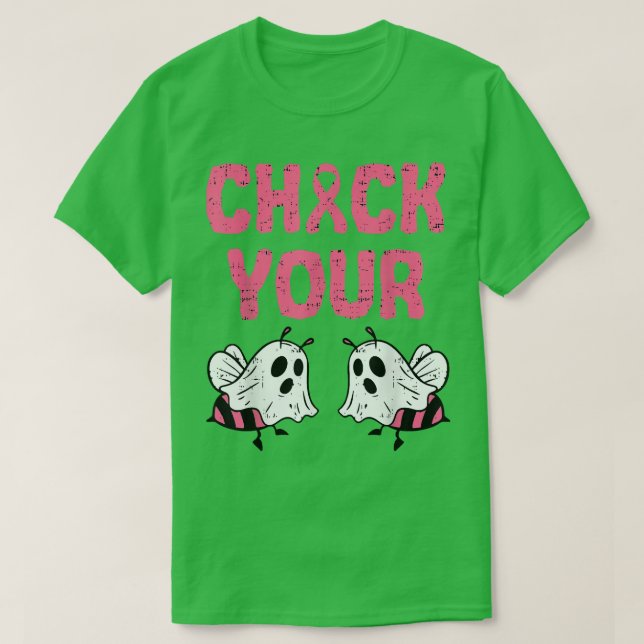 Check Your Boo Bees Breast Cancer Halloween Pink R T-Shirt (Design Front)