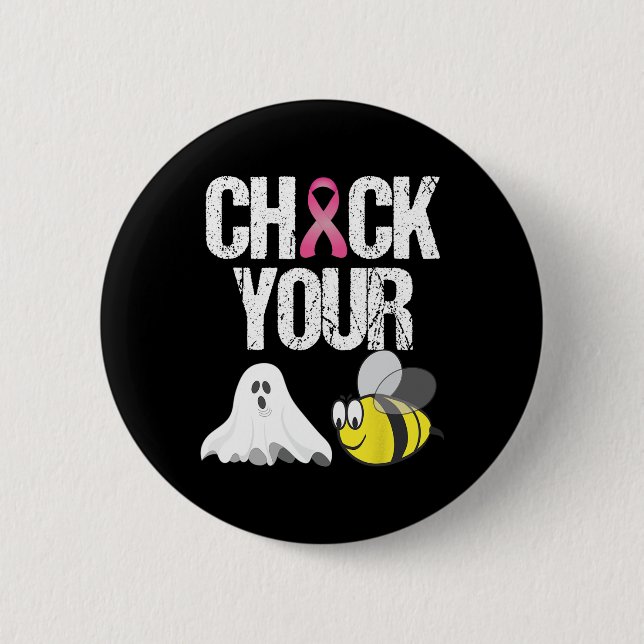 Check Your Boo Bees  Fun Breast Cancer Halloween G Button (Front)
