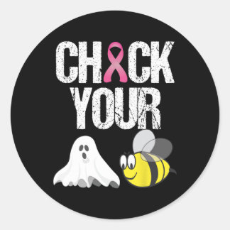 Check Your Boo Bees Fun Breast Cancer Halloween G Classic Round Sticker