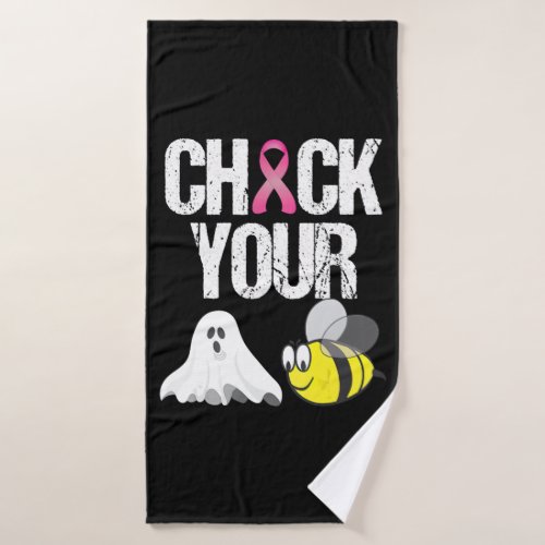 Check Your Boo Bees Funny Breast Cancer Halloween Bath Towel