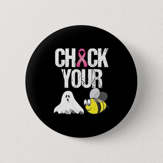 Check Your Boo Bees Funny Breast Cancer Halloween Button (Front)