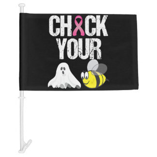 Check Your Boo Bees Funny Breast Cancer Halloween Car Flag