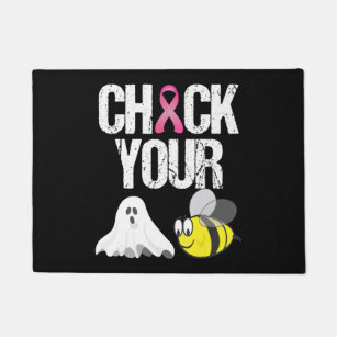 Check Your Boo Bees Funny Breast Cancer Halloween Doormat