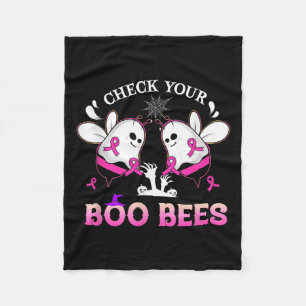 Check Your Boo Bees Funny Breast Cancer Halloween Fleece Blanket