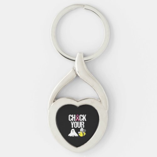 Check Your Boo Bees Funny Breast Cancer Halloween Keychain