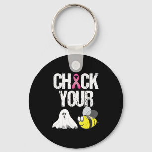 Check Your Boo Bees Funny Breast Cancer Halloween Keychain