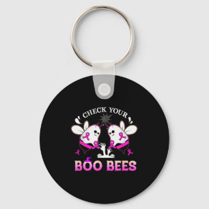 Check Your Boo Bees Funny Breast Cancer Halloween Keychain