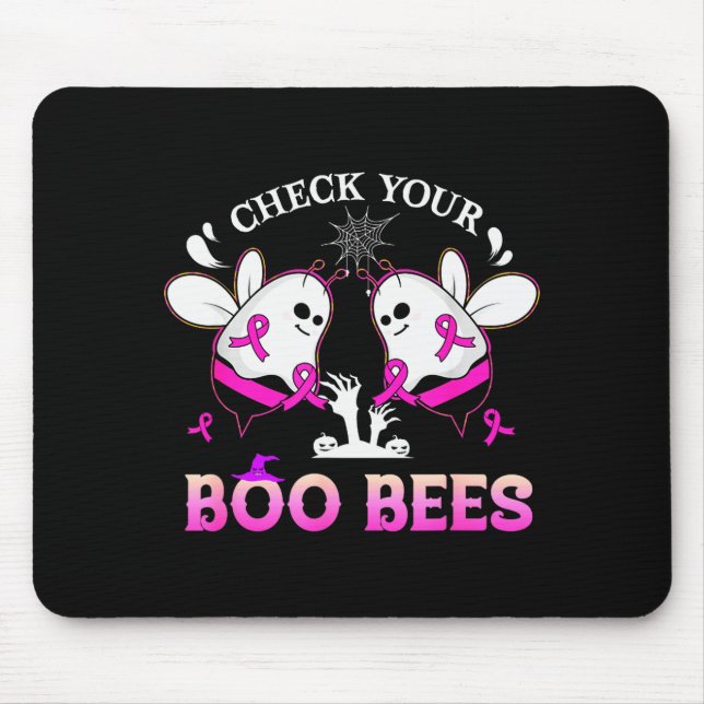 Check Your Boo Bees Funny Breast Cancer Halloween  Mouse Pad (Front)