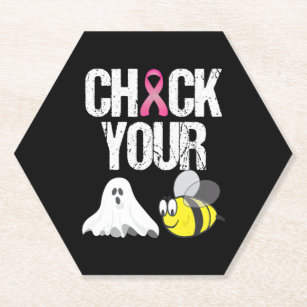 Check Your Boo Bees Funny Breast Cancer Halloween Paper Coaster
