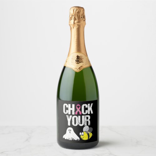 Check Your Boo Bees Funny Breast Cancer Halloween Sparkling Wine Label