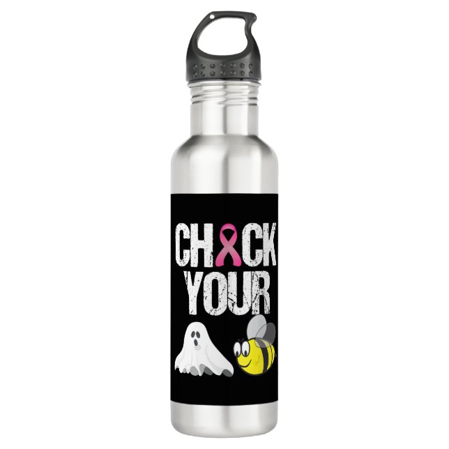 Check Your Boo Bees Funny Breast Cancer Halloween Stainless Steel Water Bottle (Front)