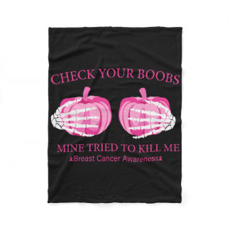 Check Your Breast Survivor Pink Ribbon Breast Canc Fleece Blanket