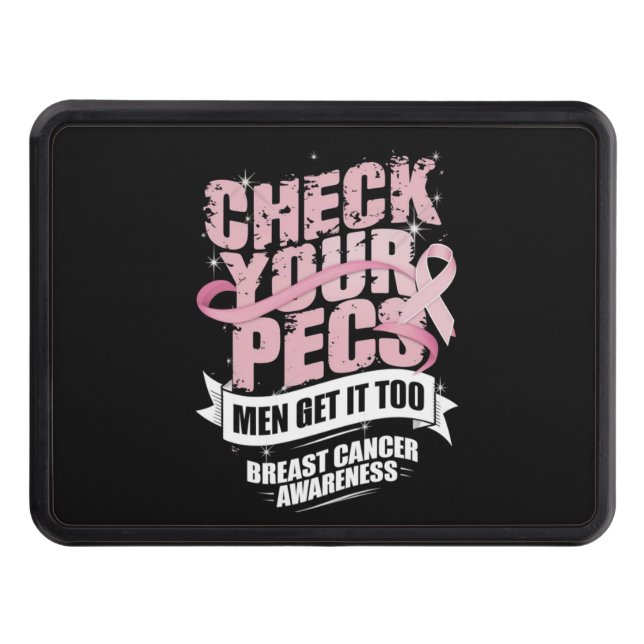Check Your Pecs Men Breast Cancer Awareness Hitch Cover (Front)