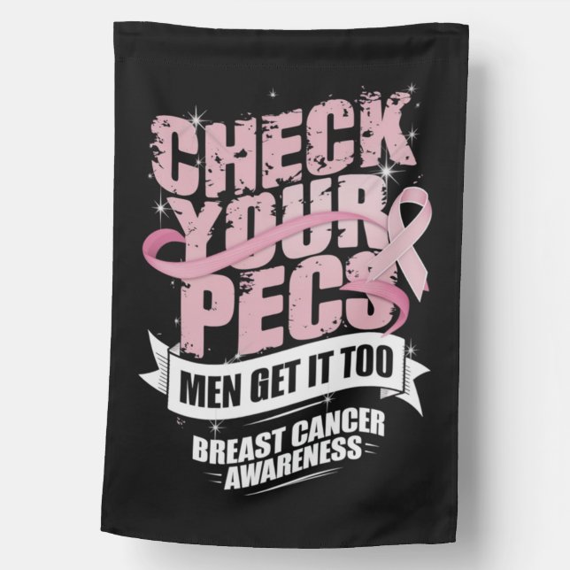 Check Your Pecs Men Breast Cancer Awareness House Flag (Front)