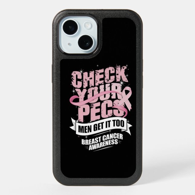 Check Your Pecs Men Breast Cancer Awareness iPhone 15 Case (Back)