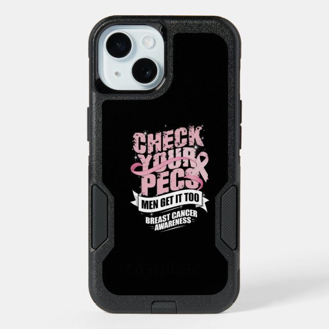 Check Your Pecs Men Breast Cancer Awareness iPhone 15 Case (Back)