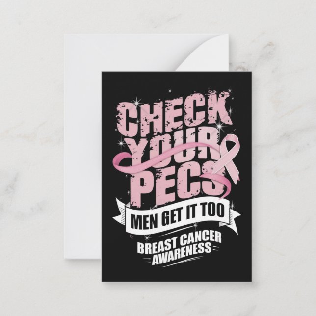 Check Your Pecs Men Breast Cancer Awareness Note Card (Front)