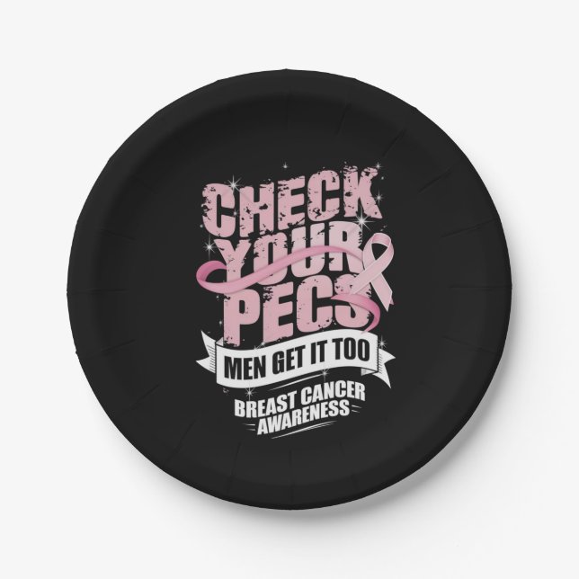 Check Your Pecs Men Breast Cancer Awareness Paper Plates (Front)