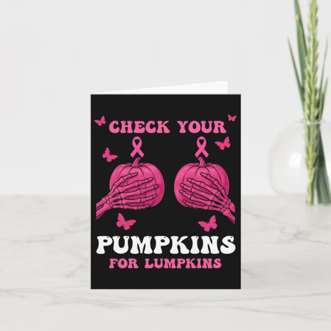 Check Your Pumpkins Breast Cancer Awareness Hallow Card (Front)