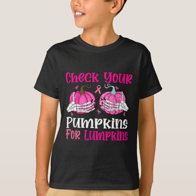 Check Your Pumpkins Breast Cancer Awareness Hallow T-Shirt (Front)
