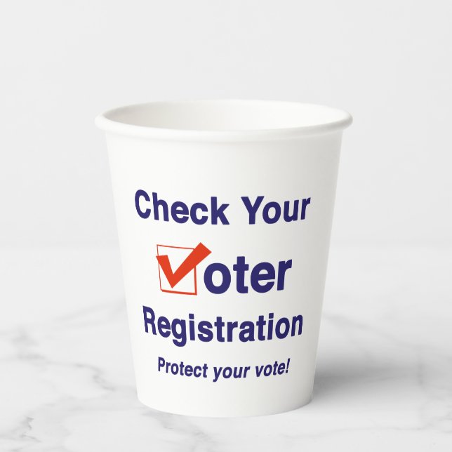 Check Your Voter Registration 2026 Elections Paper Cups (Front)