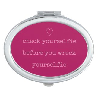 Check Yourselfie Cute Pink Heart Selfie Mirror For Makeup