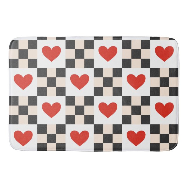 Checkboard Hearts Bath Mat (Front)