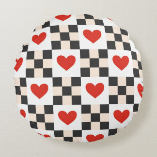 Checkboard Hearts Round Pillow